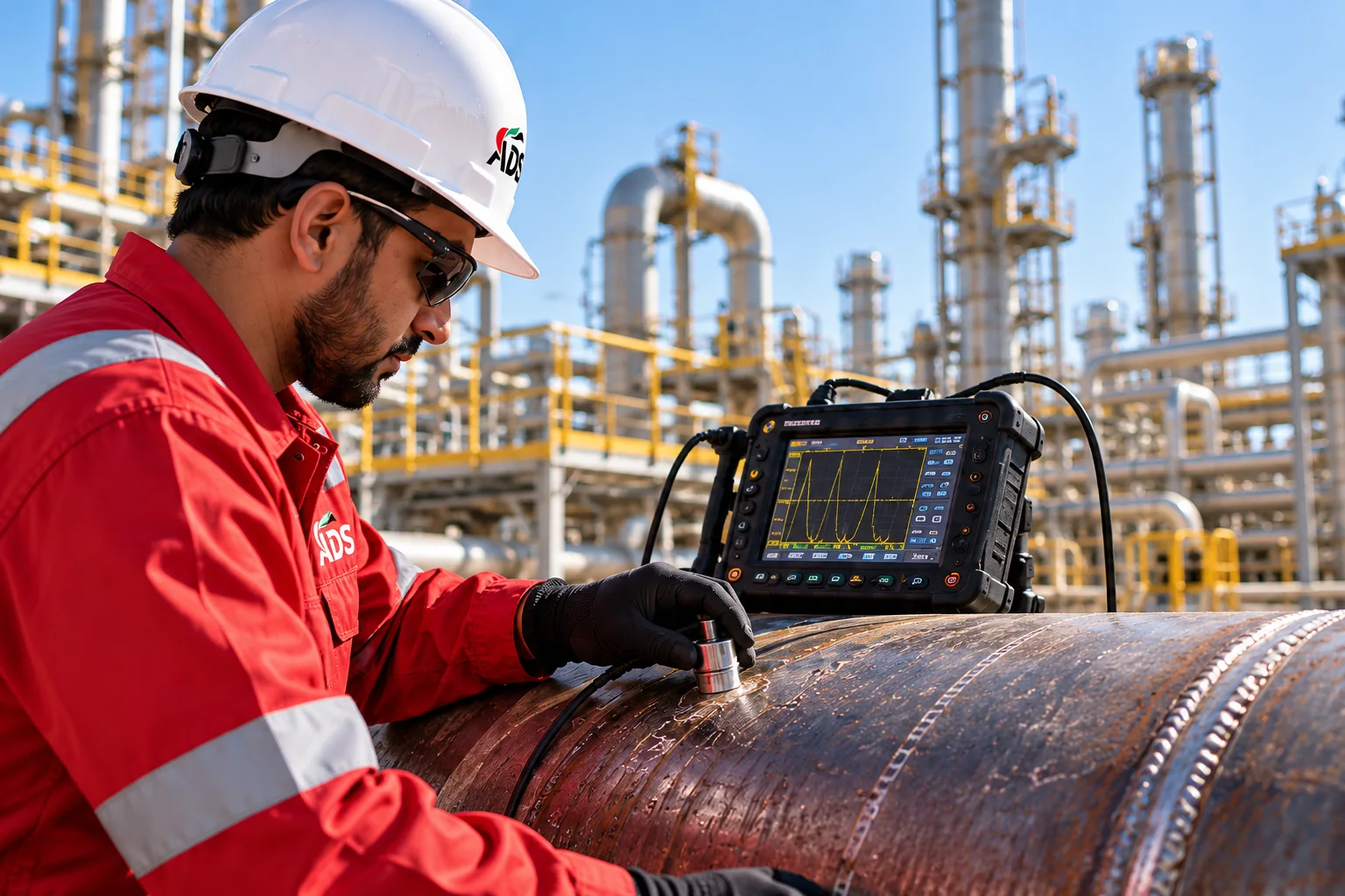 NDT technician testing an industrial component